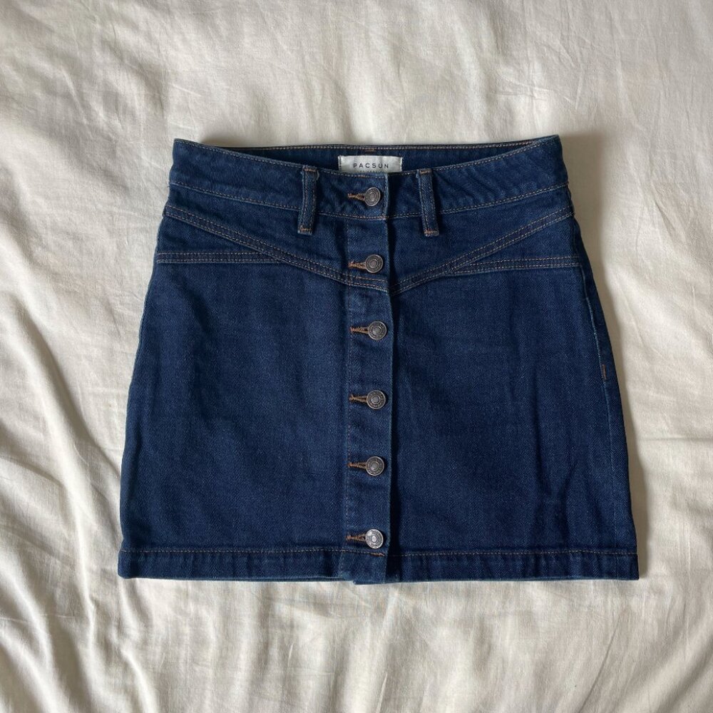 PacSun Dark Wash Denim Button Front Mini Skirt